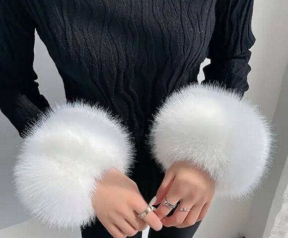 No Brand Accessories - White Elegant Faux Fur Cuffed Sleeve Arm Warmers-One Size